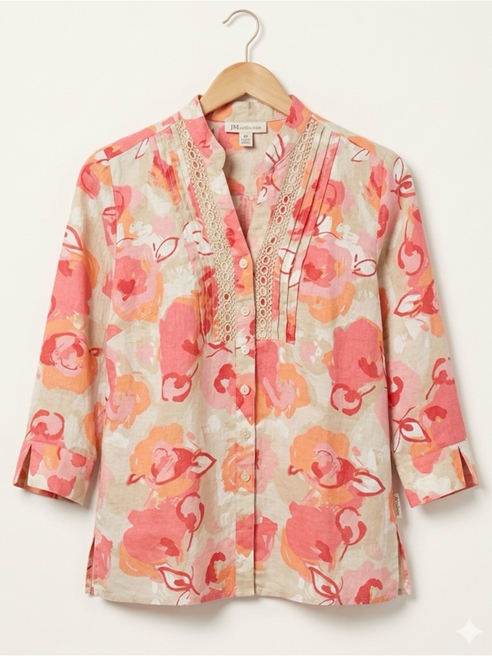 JM Collection Size 6P Pink Beige Red Women’s Abstract Floral Top